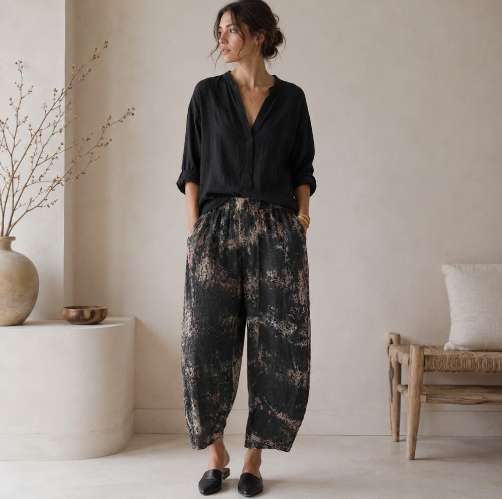 Retail $249 Relaxed Wide-Leg Tie-Dye Pants - Black